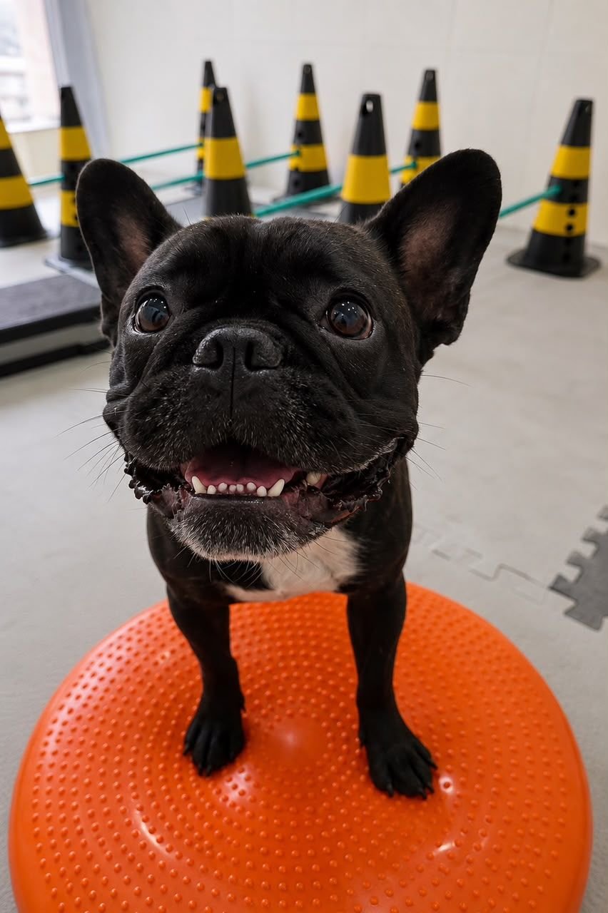Buldogue francês atendido na Fisio Canis